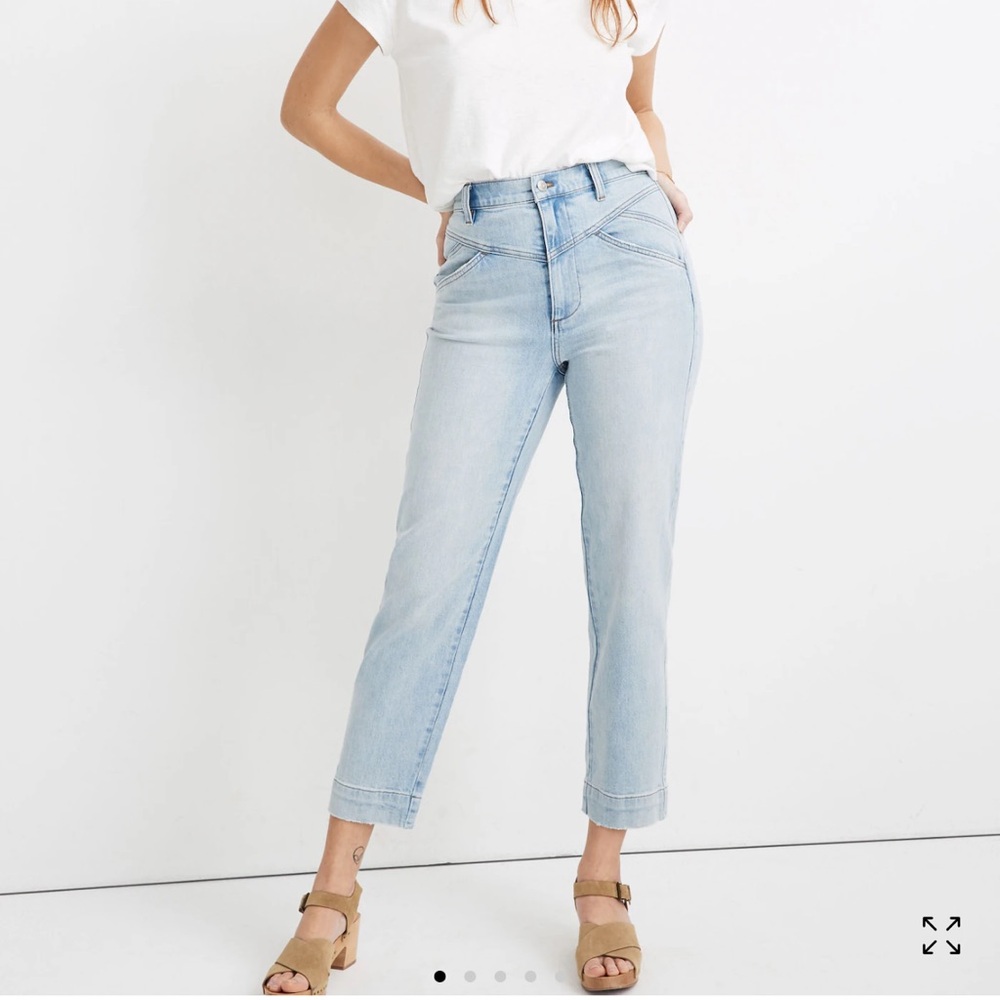 Madewell Super High Waisted Jeans in Fitzgerald Wash Yoked Edition Loose Tapered